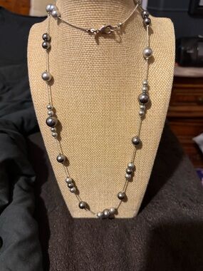 Pearl Station Necklace in Gray with Silver-Tone Chain